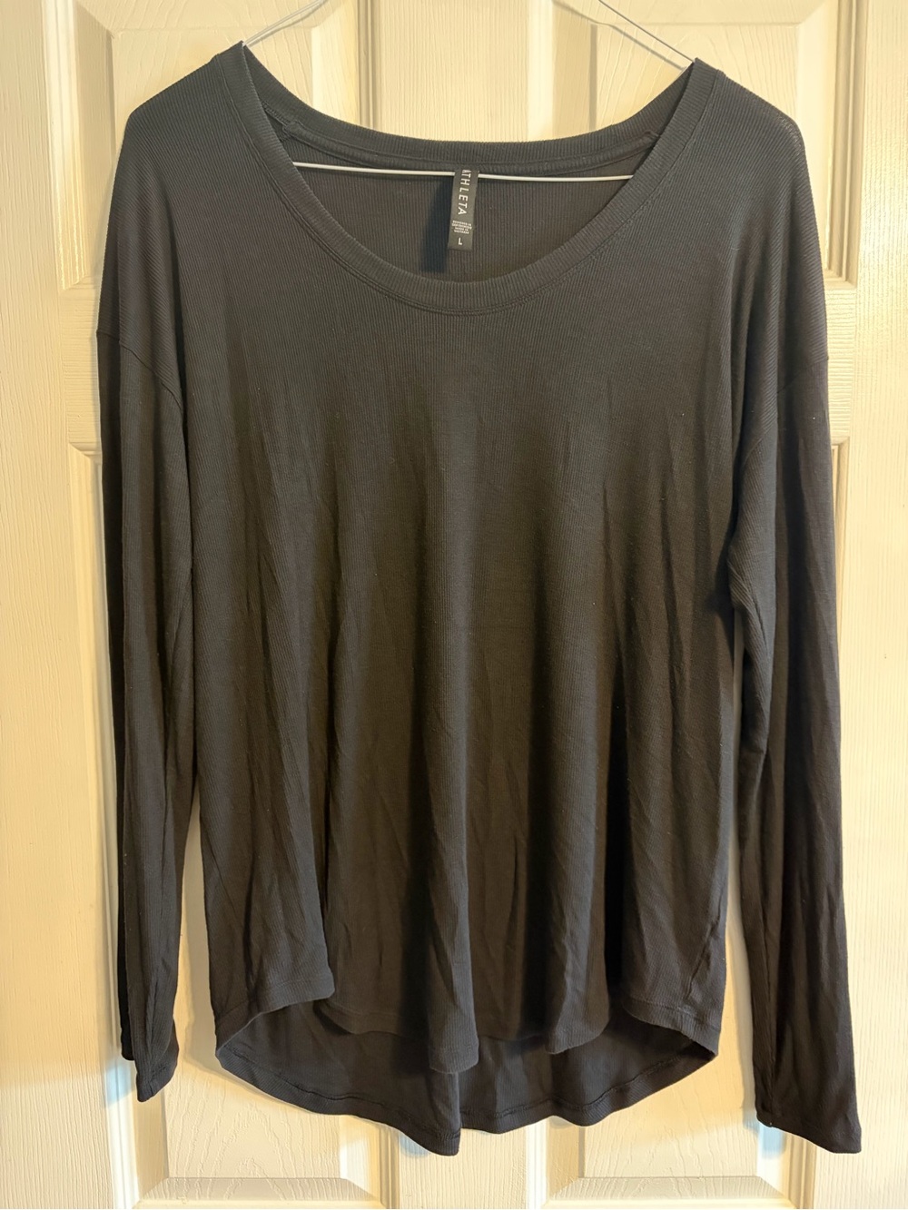 Athleta Cloudlight Ribbed Scoop Neck Long Sleeve Top Black Size L
